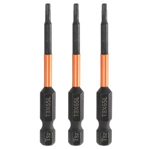 3個セットT8トルクスヘッドスクリュードライバービット2.56インチ(65mm)長1/4インチ六角シャンク磁気なし穴なしタンパープルーフ6角スタースクリュードライバードリルビットリン酸S2鋼産