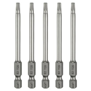 5個入りT20トルクスヘッドスクリュードライバービット1/4"六角シャンク3.15"(80mm)長磁気なし穴付き先端タンパープルーフ6角スタースクリュードライバードリルビットS2鋼産業用電動ドライ
