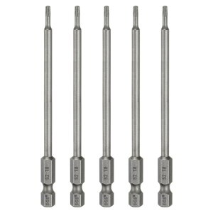 5個セットT8トルクスヘッドスクリュードライバービット1/4"ヘックスシャンク4"(100mm)長磁気なし穴先タンパープルーフ6角スタースクリュードライバードリルビットS2鋼産業用パワースクリ