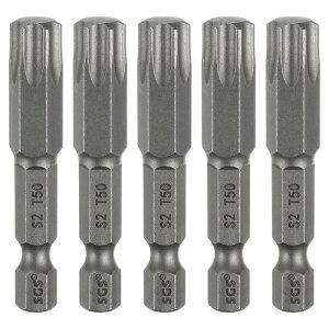 5個入りT50トルクスヘッドスクリュードライバービット1/4"六角シャンク2"(50mm)長磁気なし穴付きタンパープルーフ6角スタースクリュードライバードリルビットS2鋼産業用パワースクリュー