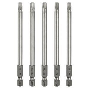 5個入りT27トルクスヘッドスクリュードライバービット1/4"六角シャンク4インチ(100mm)長磁気なし穴先タンパープルーフ6角スタースクリュードライバードリルビットS2鋼産業用パワースクリ