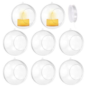 8個 ハンギングティー ライトホルダーグローブ4.7"アクリル製リフィル可能なボール プラスチック製クリスマスオーナメントコンテナ ウェディングパーティーホームデコレーションDIY