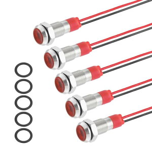 PATIKIL 5�Z�b�g 6mm (1/4�C���`) �C���W�P�[�^�[���C�g�A12V-24V AC/DC 20mA LED �����M�������v �h�� IP67 �t���b�g�w�b�h�M�����C�g 150mm (5.9�C���`) �P�[�u���t�� �{�[�g �����ԗp�A��