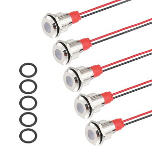 PATIKIL 5�� 12mm(15/32) �C���W�P�[�^�[ ���C�g 12V-24V AC/DC 20mA LED ���� �M�� �����v �h�� IP67 �t���b�g �w�b�h �M�� �� 150mm(5.9) �P�[�u�� �t�� �{�[�g �� �p ���F