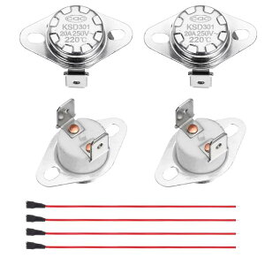 KSD301�T�[���X�^�b�g 2�Z�b�g 220°C/428°F 20A �펞�ړ_(N.C) �X�i�b�v�f�B�X�N�����x�X�C�b�` �[�q�t�����C���[ �d�q�����W/�I�[�u��/�R�[�q�[���[�J�[/�Z���~�b�N�f�ޗp