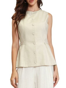 Allegra K Vest for Women Crew Neck Button Down Waist Belt Business Casual Vest Tops Apricot XL