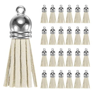 M METERXITY 100パック フェイクスエードタッセル1.4インチ小さなキーチェーンラストフェイクレザータッセルチャームベージュホワイトリング付きDIYクラフト/キーチェーン/イヤリング/ブレスレ