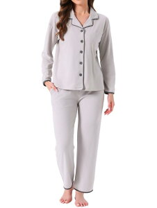 cheibear Womens Pajama Set Fleece Flannel Button Up Long Sleeve Notched Collar Pants Set with Pockets ���E���Wwear Sleepwear Gray L