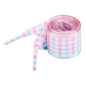 Elerevyo Wide Flat Checkered Shoelaces Fabric Ribbon Plaid Fantastic Shoe Laces for Sneaker Sport Shoes 2 Pairs Light Pink Blue 160cm/63.0"