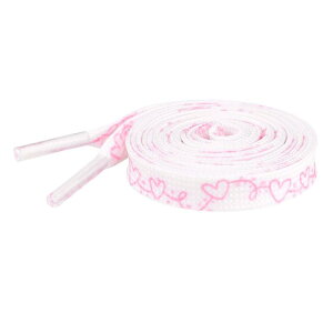 Elerevyo Flat Shoestrings Heart Printed Shoe Lace for Sneakers Athletic Shoelaces 1 Pair White Pink 140cm/55.1