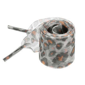Elerevyo Leopard Print Ribbon Shoe Laces Pattern Flat Wide Lace Shoelaces for Sneakers Gray Brown 160×2.5cm/63×1
