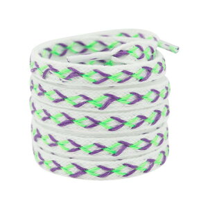 Elerevyo 2 Pairs 0.47'' Wide Contrast Color Flat Fat Braided Twist Woven Shoeslaces Shoe Laces Shoestrings Fluorescent Green+Purple 160cm/63.0