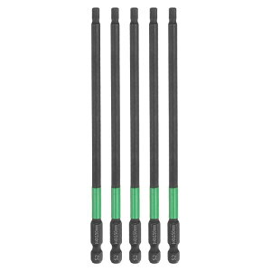 5個入りH4フラット六角ヘッドスクリュードライバービット4mmメトリック先端1/4" 150mm(6")長磁気レンチ黒リン酸塩S2鋼パワードライバーソケット