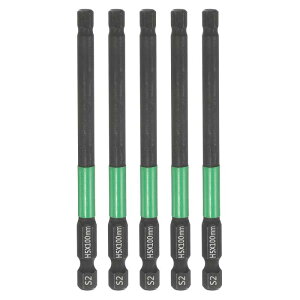 5個入り H5 フラット六角ヘッド スクリュードライバービット 5mm メトリック チップ 1/4" 六角シャンク 100mm (4") 長さ 磁気六角スクリュードリルビット レンチ 黒リン酸塩 S2 スチール パワード