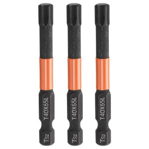 3個T40トルクスヘッドドライバービット2.56インチ(65mm)長1/4インチ六角シャンク磁気なし穴なしタンパープルーフ6角スタースクリュードライバードリルビットリン酸塩S2鋼産業用電動工具
