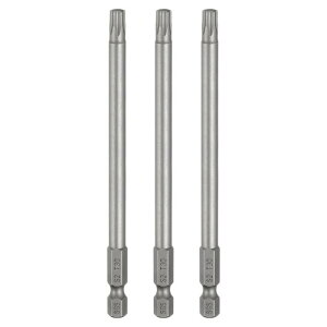 3個T30トルクスヘッドドライバービット1/4"六角シャンク4.3"(110mm)長磁気なし穴先タンパープルーフ6角スタースクリュードライバードリルビットS2鋼産業用電動ドライバー