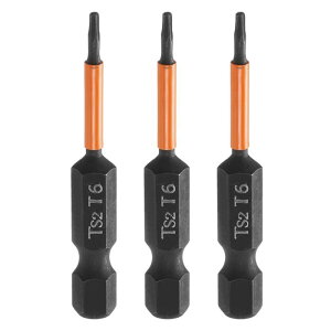 3個T6 トルクスヘッド スクリュードライバービット 2" (50mm) 長 1/4" 六角シャンク マグネットなし 穴なし タンパープルーフ 6角 スタースクリュードライバードリルビット リン酸塩 S2 スチール