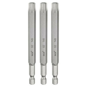 3個 T45 トルクスヘッドドライバービット 1/4インチ 六角シャンク 4インチ (100mm) 長さ 磁気 穴なしチップ 不正開封防止 6角 スタードライバー ドリルビット S2 スチール 工業用パワードライバー