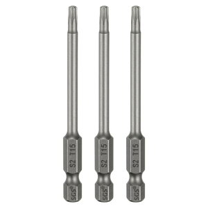 3個T15 トルクスヘッド スクリュードライバービット 1/4" 六角シャンク 3" (75mm) 長磁気なし穴先タンパープルーフ 6角スタースクリュードライバードリルビット S2鋼工業用パワースクリュードラ