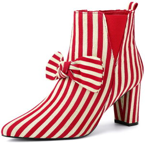 Perphy Bow Stripe Pointed Toe Chunky Heels Ankle Boots for Women Red US 8/UK 6/EU 38.5