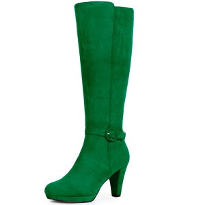 Perphy Chunky Heels Buckle Knee High Boots for Women Green US 8/UK 6/EU 39