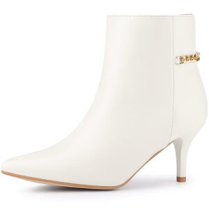 Perphy Gold Chain Stiletto Heels Ankle Boots for Women Cream US 9/UK 7/EU 40