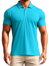 TATT 21 ポロシャツ 半袖ポロTシャツ スリムフィット 無地 ストレッチ ゴルフシャツ ブルー S