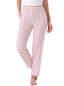 cheibear Womens Plaid Pajama Bottoms Elastic Waist with Pockets Long Sleepwear Lounge Pants Pink Plaid S