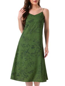 cheibear Womens Nightgown Satin Floral Jacquard Spaghetti Strap Sleeveless V Neck Long Midi Full Slip Sleepwear Green Flower L
