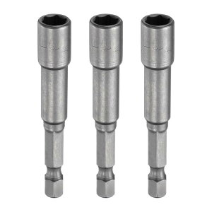 3個組六角ナットドライバードリルビット7mmメトリック6角ソケット1/4"六角シャンク磁気セッターCR-V鋼ボルトソケットパワードリルインパクトドライバー用 2.56"(65mm)長