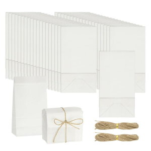 PATIKIL 100個 クラフト紙 お菓子用袋 7.1インチ×3.5インチ 潤滑油プルーフクラフトあめバッグ ジュートロープソープラッパー付き 手作り石鹸ギフトクラフト用 ホワイト