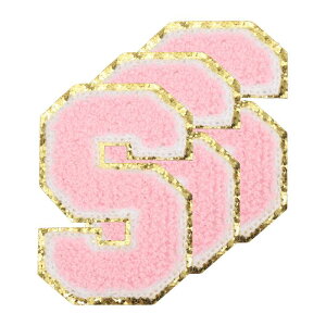 PATIKIL チェニールソーインレターパッチ3.3インチ3パックセルフアドヒーシブチェニールオンパッチ金色エッジ刺繍ステッカー服装DIYバックパック帽子装飾ピンクレター-S