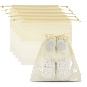 PATIKIL 旅行用シューズバッグ18インチ、6個の防塵引き紐バッグ 防塵カバー ノンウーブン 旅行用シューズ収納バッグ クリアウィンドウ付き 女性用 男性用 ハンドバッグ 財布 ベージュ