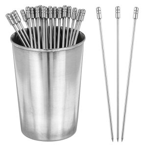 PATIKIL ステンレス製カクテるトゥースピック 4.4インチ 24個入り カクテるピック 再利用可能なカクテるスキュアー ウェディング イベント ファミリー ギャザリング アフタヌーンティー バー