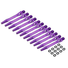 PATIKIL アルミニウムダーツシャフト35mm、12個入り2BAスレッドダーツステム交換用アクセサリー、スチールチップ用ラバーリング付き、パープル