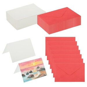 PATIKIL 4x6インチのじゅん綿すいさいカード、100個の封筒付きポストカード92lb/250 G S M、アートペイント創造的な感謝ノート、赤