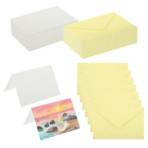 PATIKIL 4x6インチのじゅん綿すいさいカード、100個の封筒付きポストカード92lb/250 G S M、アートペイント創造的な感謝ノート、イエロー