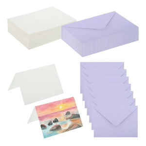 PATIKIL 5x7インチのじゅん綿すいさいカード、100個の封筒付きポストカード92lb/250 G S M、アートペイント創造的な感謝ノート、パープル