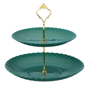 2段のカップケーキスタンドホルダー 丸い段付きサービングトレイ20/25cmカップケーキスタンド デザートフルーツテーブル誕生日パーティー装飾ディスプレイ 緑(ライン)