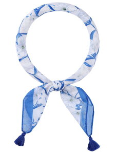 Elerevyo Women's Floral Printed Square Scarves, 23.6X23.6" Flowers Tassel Gauze Headscarf Neckerchief Navy Blue Flower