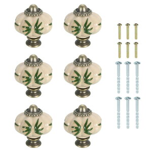 6個のセラミックノブ 35mm/1.38"パンプキンキャビネットノブ引き出しハンドルヴィンテージ引き出しノブ ネジ付き 化粧台ベッドルーム家具クローゼット用 緑リーブス
