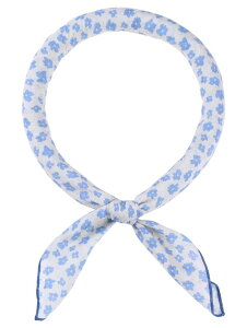 Elerevyo Women's Floral Printed Blended Cotton Scarves, 21.7x21.7 Small Square Flowers Headscarf Neckerchief Mini Flower-Light Blue