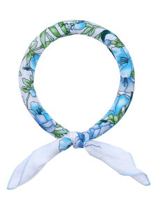 Elerevyo Women's Floral Printed Blended Cotton Scarves, 21.7x21.7 Small Square Flowers Headscarf Neckerchief Blue Flower Green Leaf