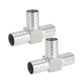 RATCHROLL 304ステンレススチールホースバーブフィッティング1.5" T字型3ウェイコネクター、エアー、水、油、ガス、燃料用2個シルバートーン