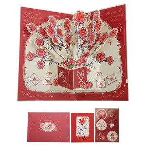 CAPASTEC グリーティングカード メッセージカード 花 立体 多目的 カード おしゃれ 記念日 友人や家族向け 封筒付き 1枚セット 深紅 スタイル1