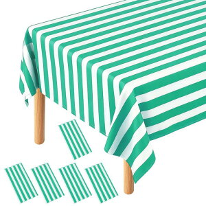 5���Z�b�g �΂Ɣ��̃X�g���C�v�e�[�u���N���X 137×274cm �����` �r�j�[���e�[�u���N���X �h�� �_�C�j���O �a�����p�[�e�B�[ �L�b�`�� �s�N�j�b�N�p