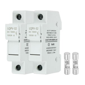DIN���[���p�q���[�Y�z���_�[ 1�R�A�u���b�N�t�� 10x38mm DC 1000V 6A �P�� ����/�����q���[�Y�z���_�[ 4-18AW G ����PV�V�X�e���p �o�b�e���[�ی� 2�p�b�N