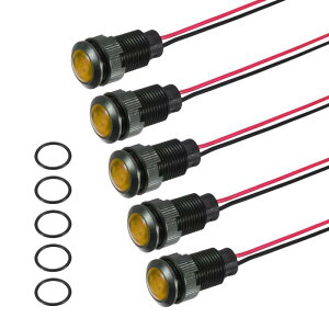 PATIKIL 5�Z�b�g 12mm (15/32) �C���W�P�[�^ �����v 12V-24V AC/DC LED �v���X�`�b�N �P�[�X �M���� �h�� IP67 �ی^ �w�b�h �M���� 150mm (5.9) �P�[�u���t�� �{�[�g �� ���[�� �p ���F