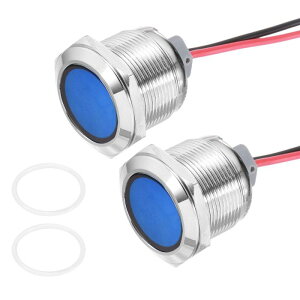 PATIKIL 2�Z�b�g 22mm(7/8�C���`) �C���W�P�[�^ ���C�g 110V-220V AC 20mA LED ���� �M�� �����v �h�� IP67 �t���b�g �w�b�h �M�� ���C�g 205mm(8�C���`) �P�[�u�� �t�� �u���[