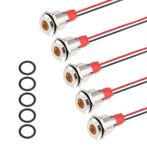 PATIKIL 5�� 12mm(15/32) �C���W�P�[�^ �����v 12V-24V AC/DC 20mA LED ���^�� �V�O�i�� �����v �h�� IP67 �t���b�g �w�b�h �M���� 150mm(5.9) �P�[�u�� �t�� �{�[�g �ԗ� �p �C�G���[